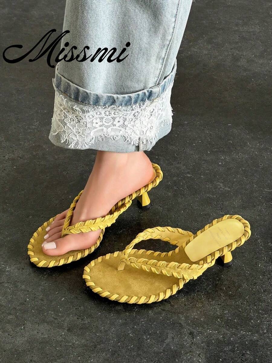 French Square-Toe Thong Stiletto Sandals - view 1
