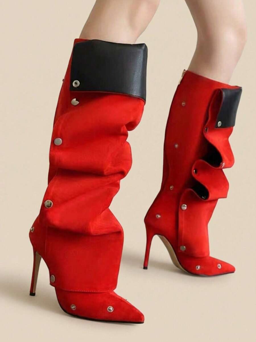 Frontier Siren Red Suede Western Boots — SHEIN view 1
