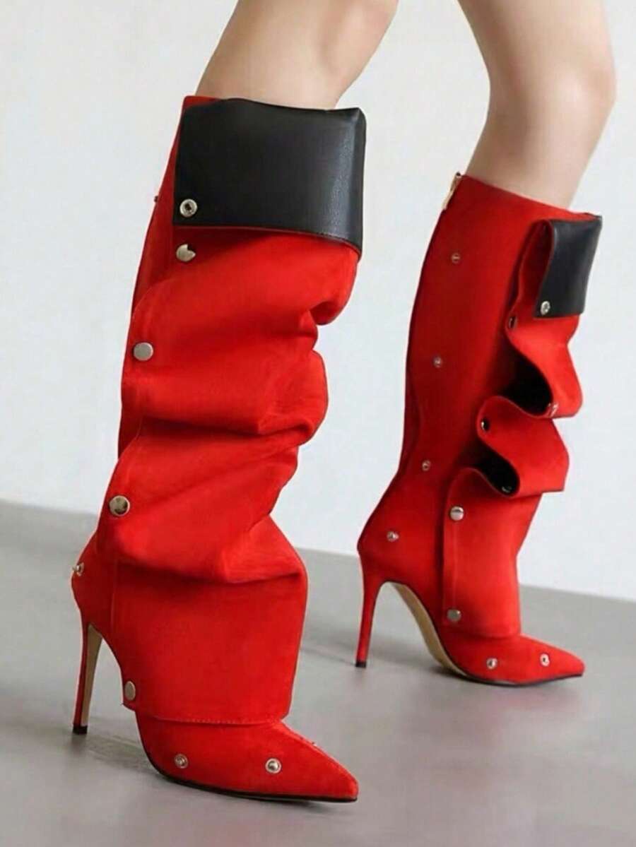 Frontier Siren Red Suede Western Boots — SHEIN view 4