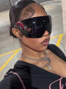 Futuristic Wraparound Shield Sunglasses — Black — view 1
