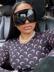 Futuristic Wraparound Shield Sunglasses — Black — view 3