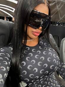 Futuristic Wraparound Shield Sunglasses — Black — view 4