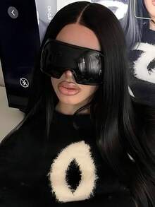 Futuristic Wraparound Shield Sunglasses — Black — view 5