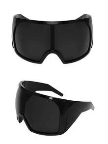 Futuristic Wraparound Shield Sunglasses — Black — view 6