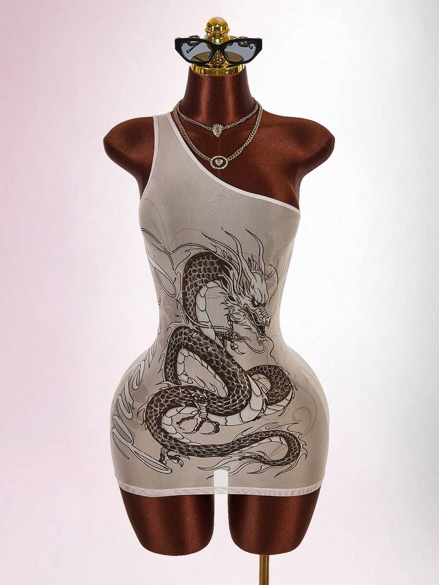 Gallery Muse One-Shoulder Mesh Cover-Up — SHEIN view 2