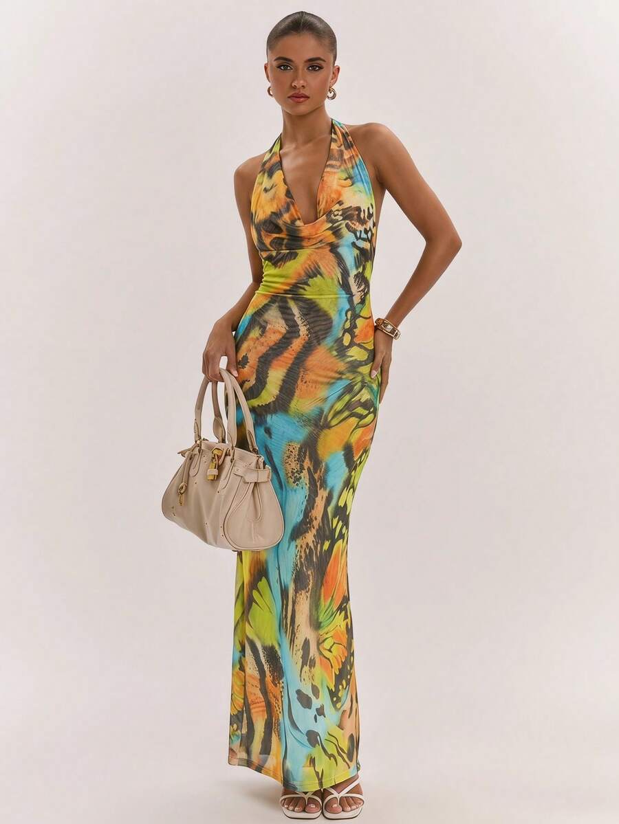 Golden Butterfly Mesh Maxi Dress — SHEIN view 2