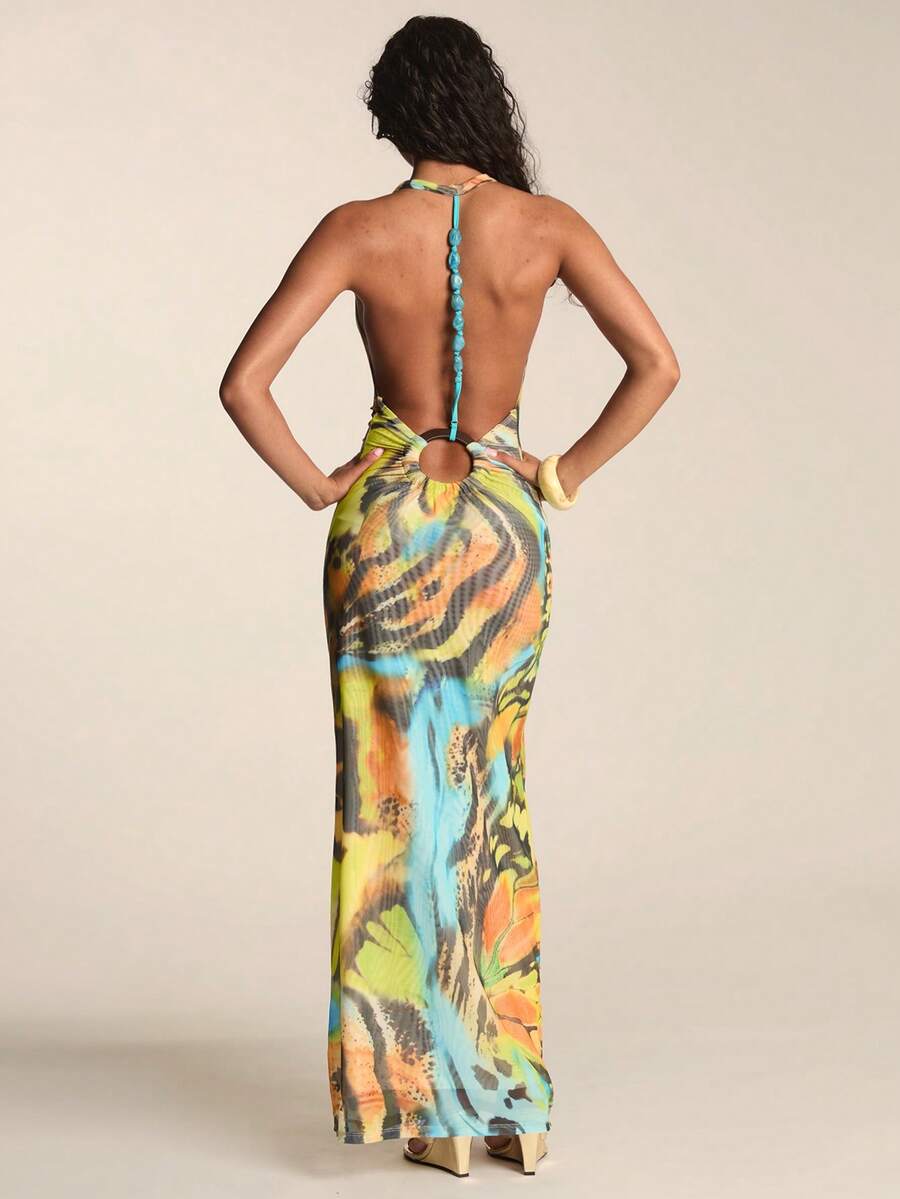 Golden Butterfly Mesh Maxi Dress — SHEIN view 3