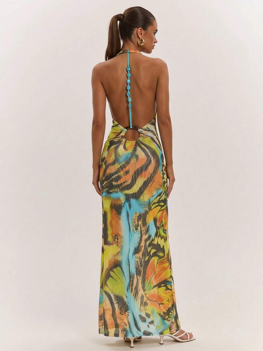 Golden Butterfly Mesh Maxi Dress — SHEIN view 4
