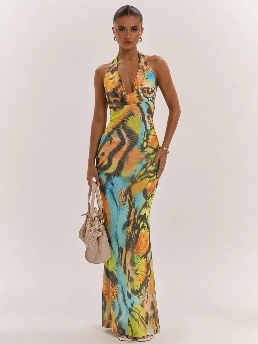 Golden Butterfly Mesh Maxi Dress — SHEIN view 5