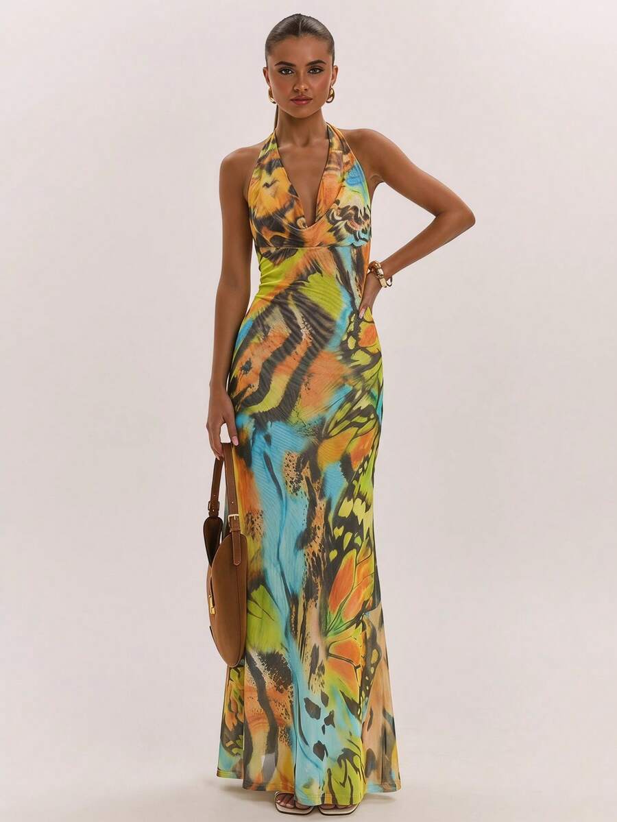 Golden Butterfly Mesh Maxi Dress — SHEIN view 6