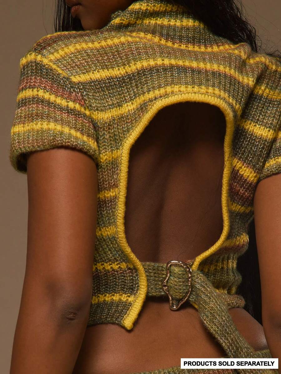 Green Stripe High-Neck Crop Top - view 1