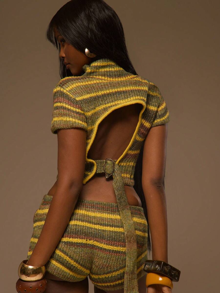 Green Stripe High-Neck Crop Top - view 4