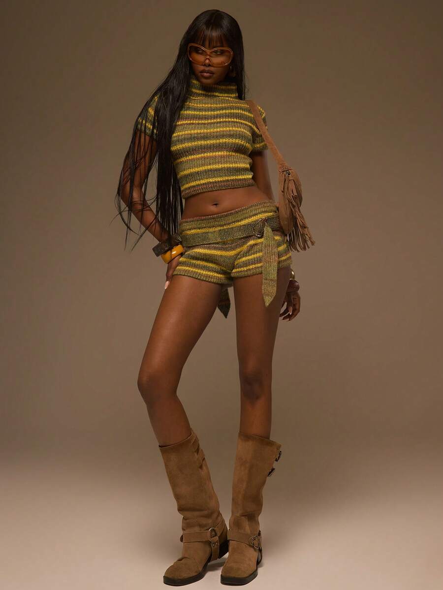 Green Stripe High-Neck Crop Top - view 5