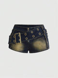 Hippie Belted Vintage Denim Shorts - view 1