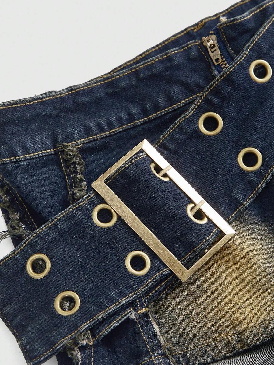 Hippie Belted Vintage Denim Shorts - view 3