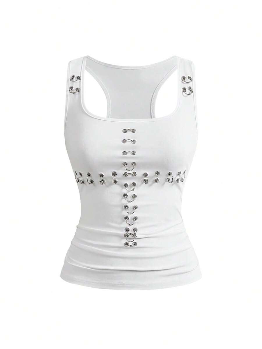 Metal Cross Cutout Sleeveless Top - view 1