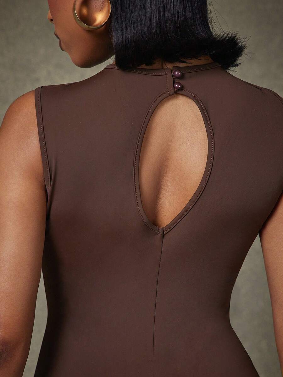 Mocha Chain-Cutout Jumpsuit — Brown — view 5