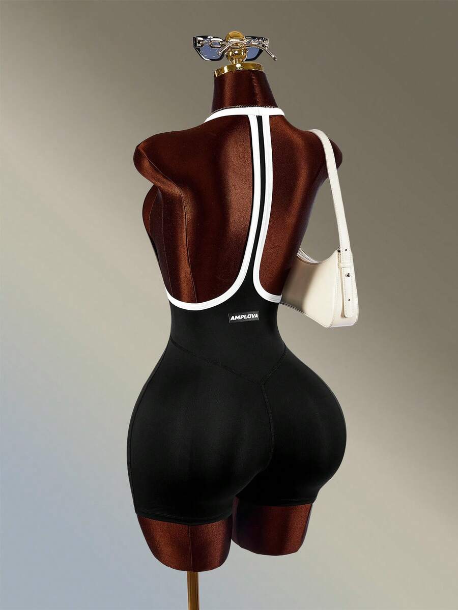 Monochrome Motion Halter Romper — SHEIN view 2