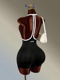 Monochrome Motion Halter Romper — SHEIN view 2