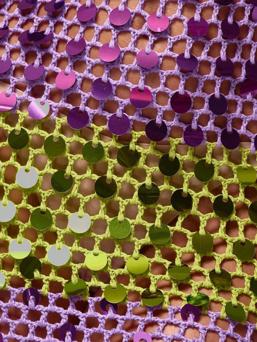 Multicolour Sequin Crochet Halter Dress — Multicolor — view 6