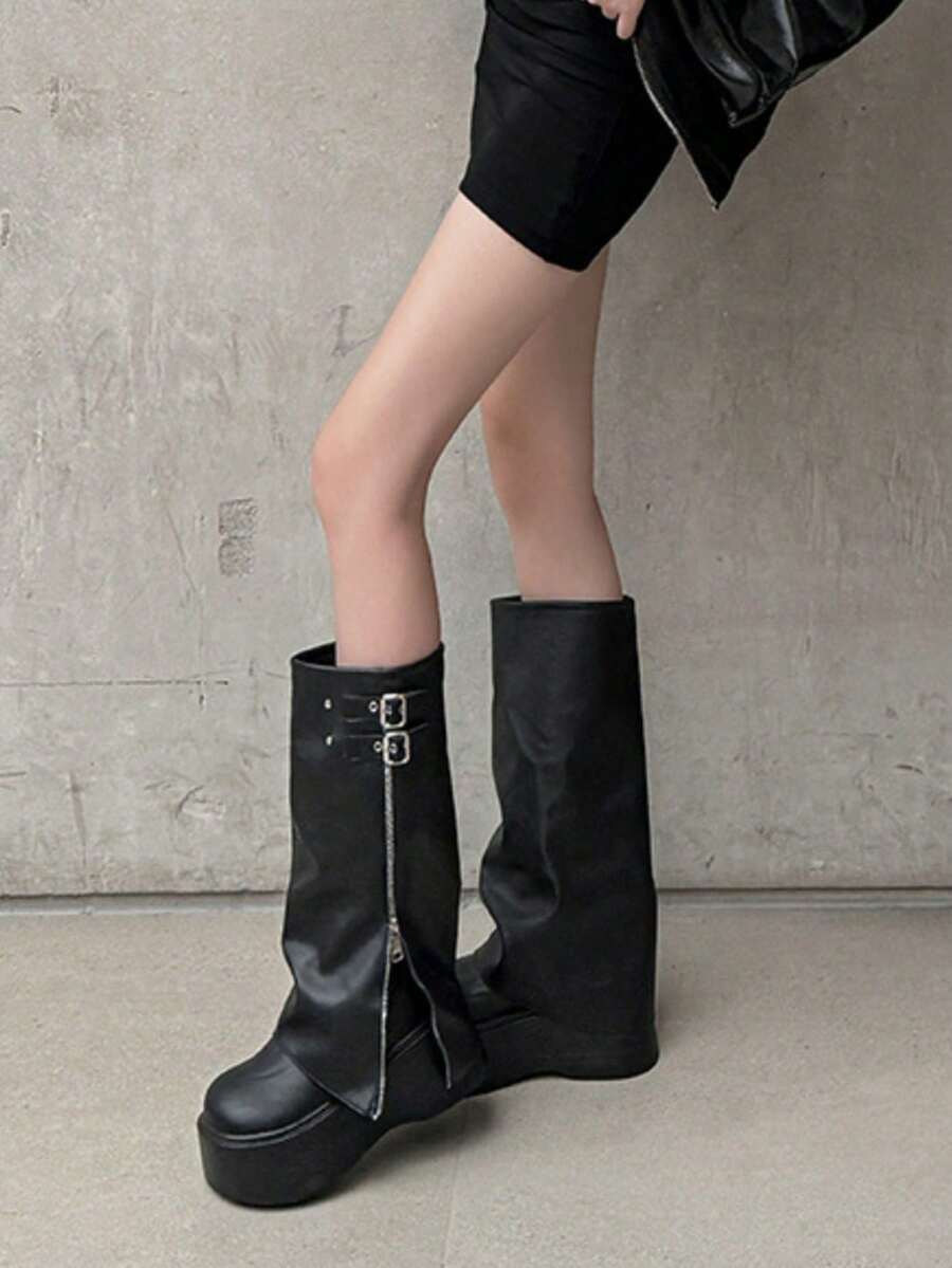 Noir Dominion Over-the-Knee Boots — SHEIN view 2