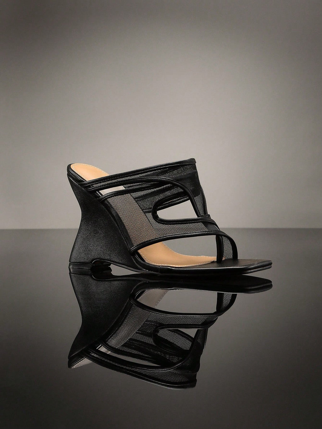 Noir Halo Mesh Wedge Sandals