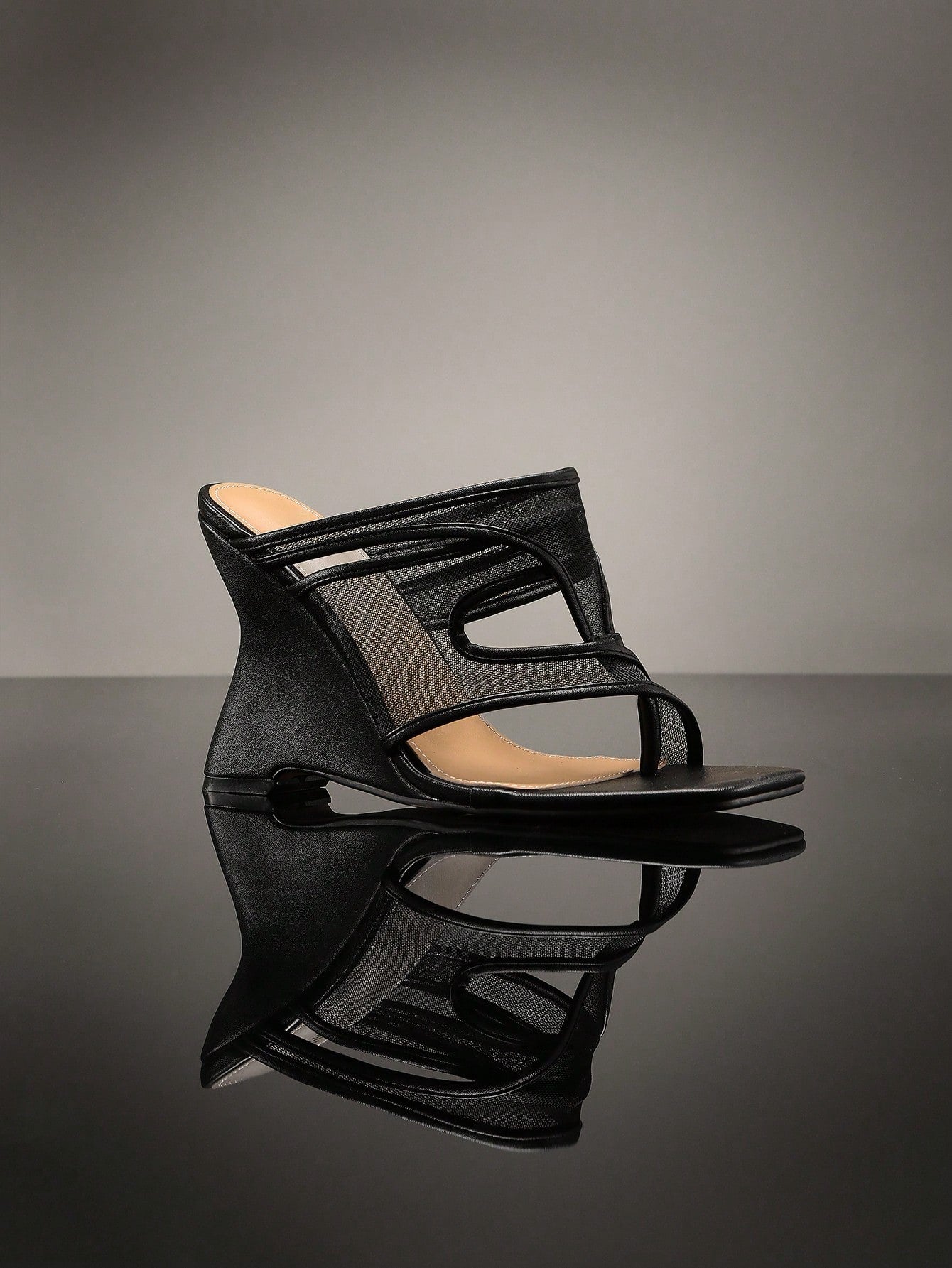 Noir Halo Mesh Wedge Sandals