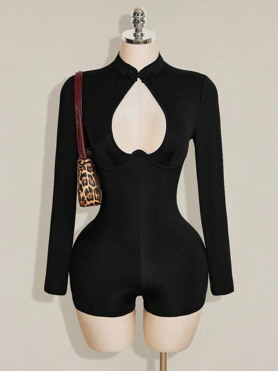 Noir Icon Cutout Romper — SHEIN view 1