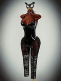 Noir Mirror-Lace Halter Jumpsuit, black, front view