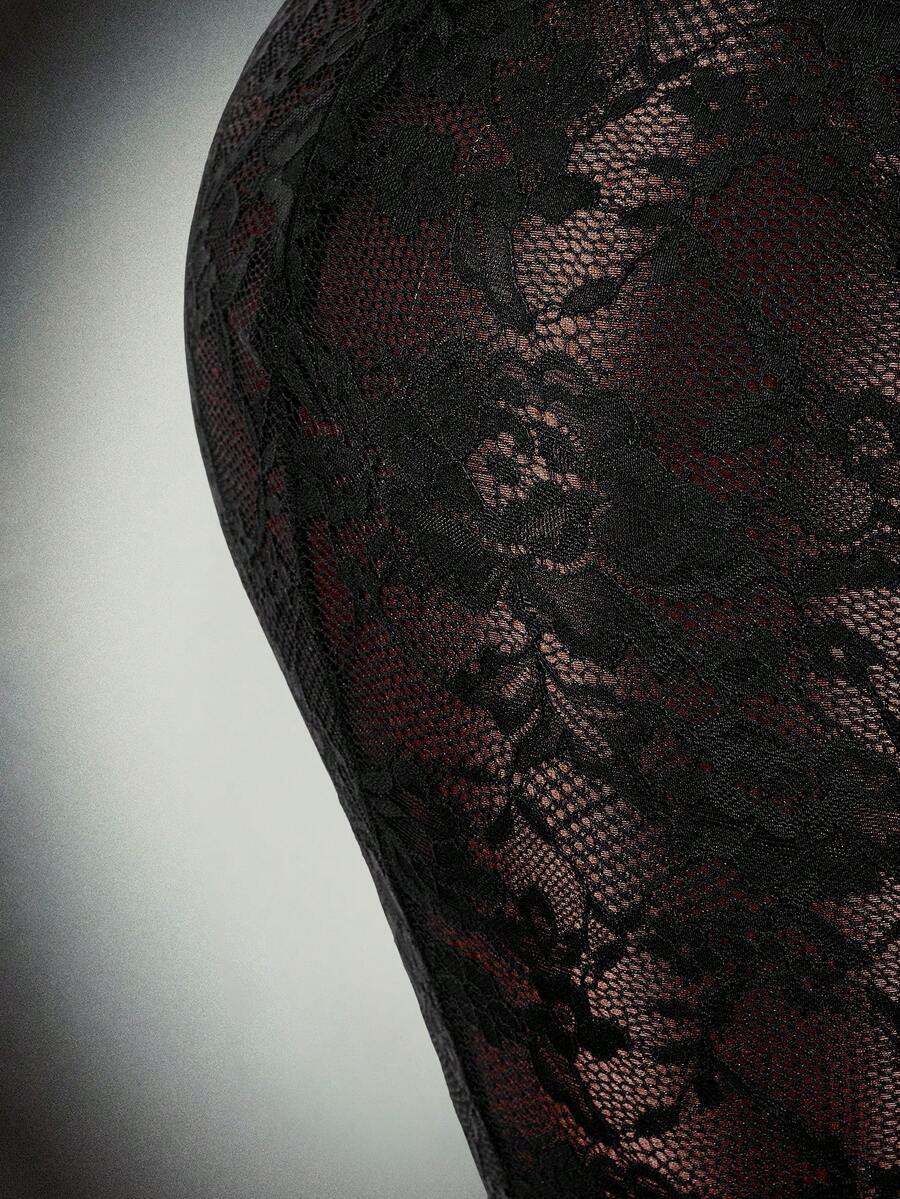 Noir Mirror-Lace Halter Jumpsuit, black, view 8