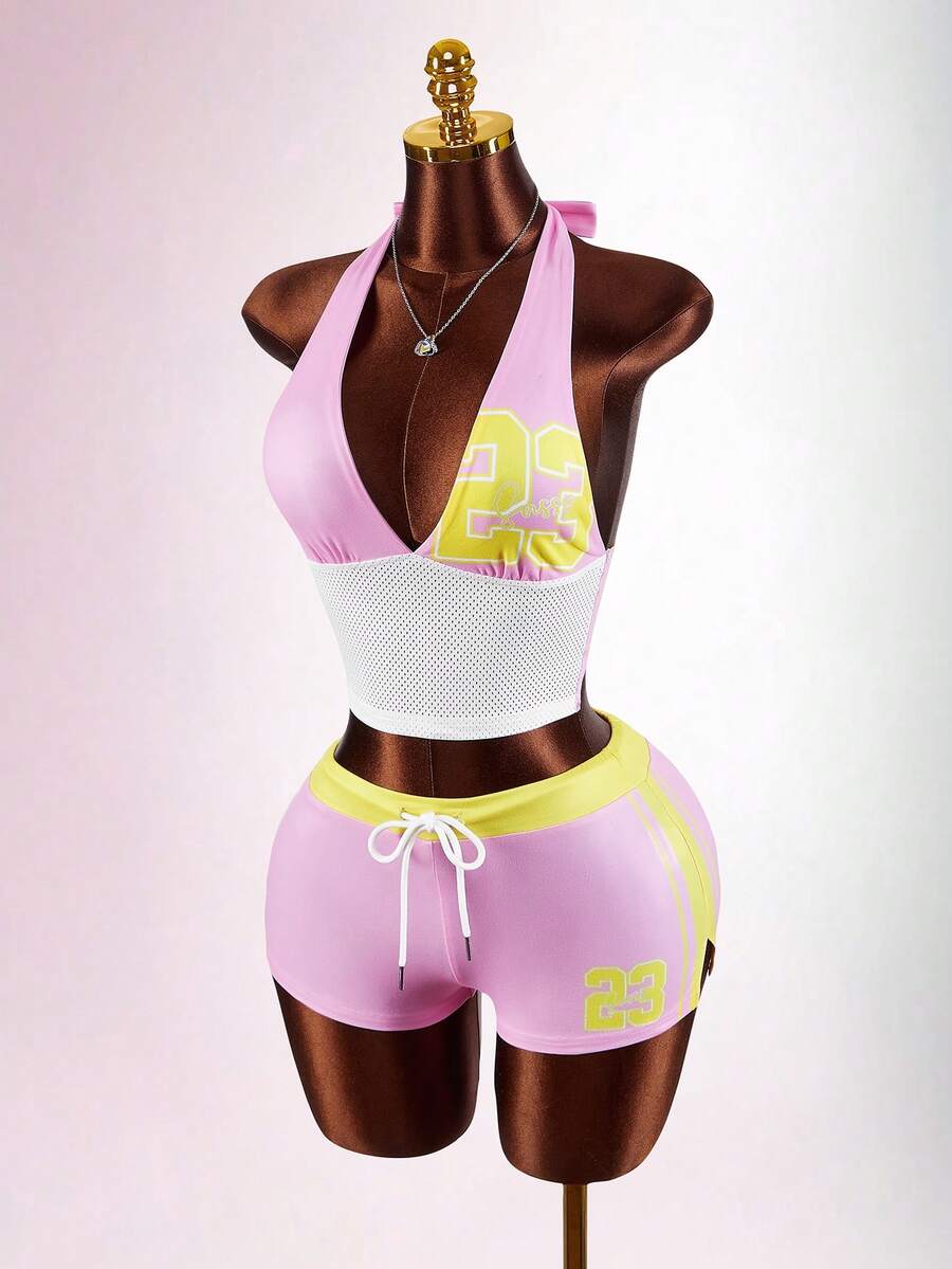 Pink Eclipse Mesh Two-Piece Set — SHEIN view 1