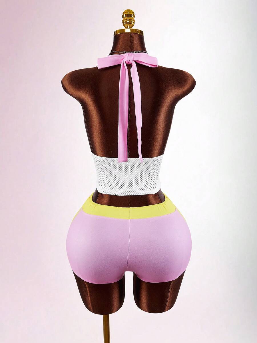Pink Eclipse Mesh Two-Piece Set — SHEIN view 2