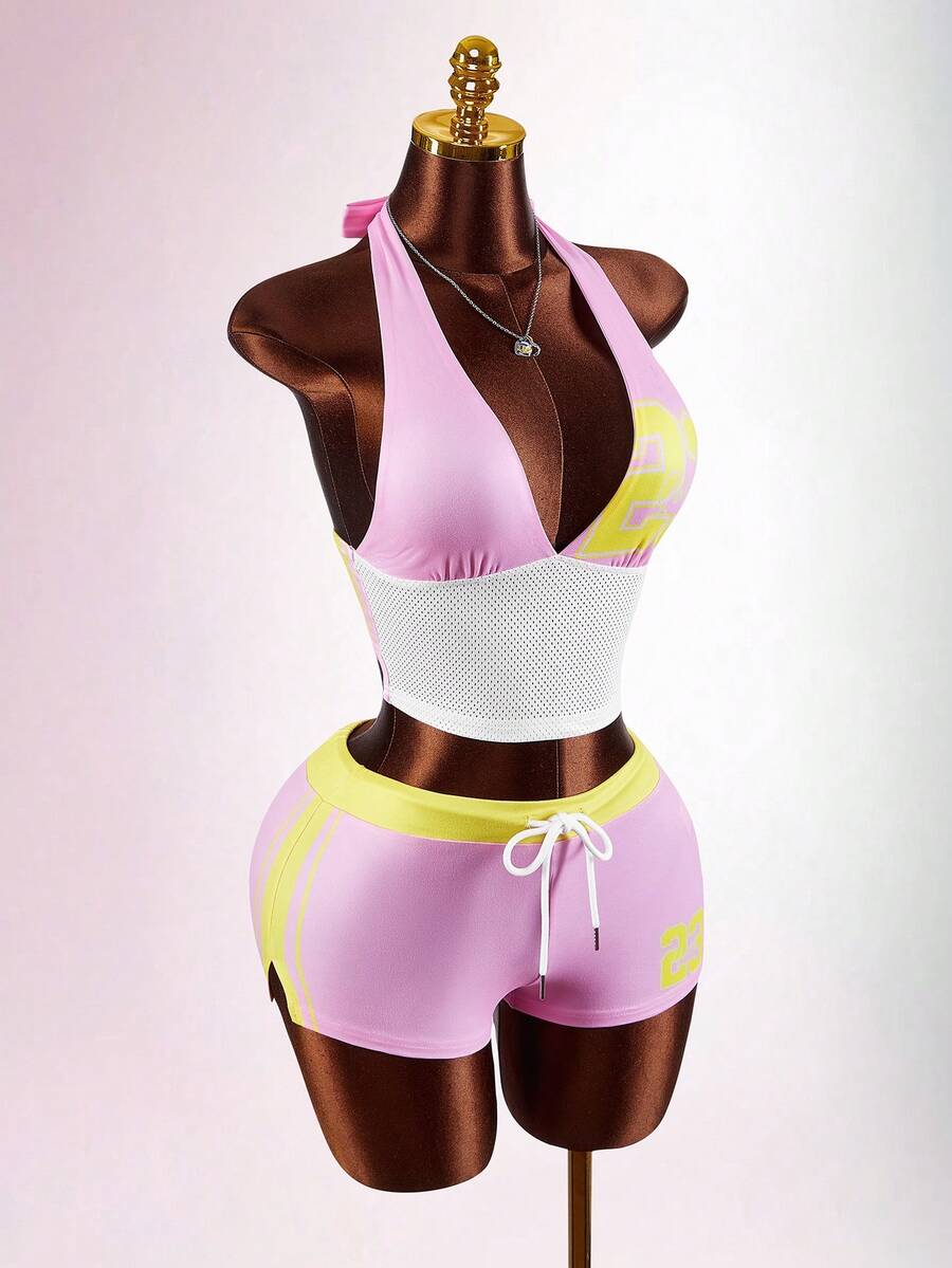 Pink Eclipse Mesh Two-Piece Set — SHEIN view 3