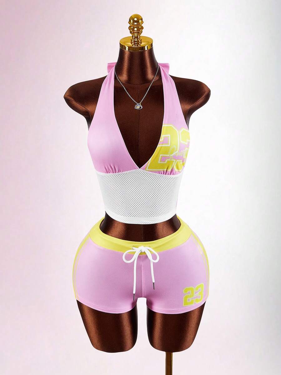 Pink Eclipse Mesh Two-Piece Set — SHEIN view 4