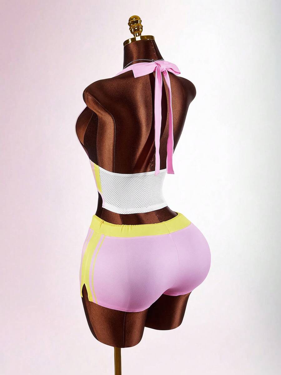 Pink Eclipse Mesh Two-Piece Set — SHEIN view 7