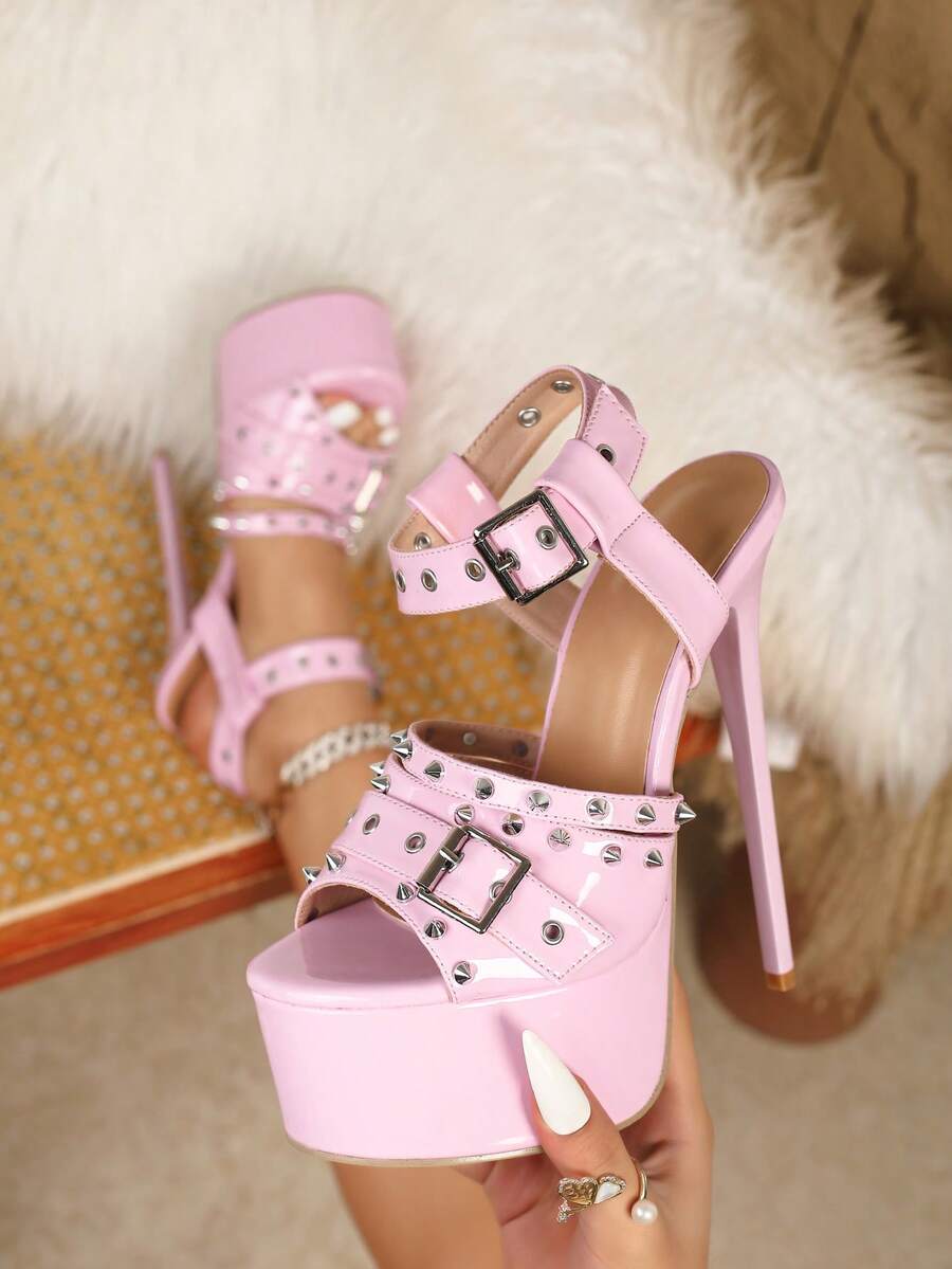 Pink Rivet 16cm Stiletto Sandals — Pink — view 1