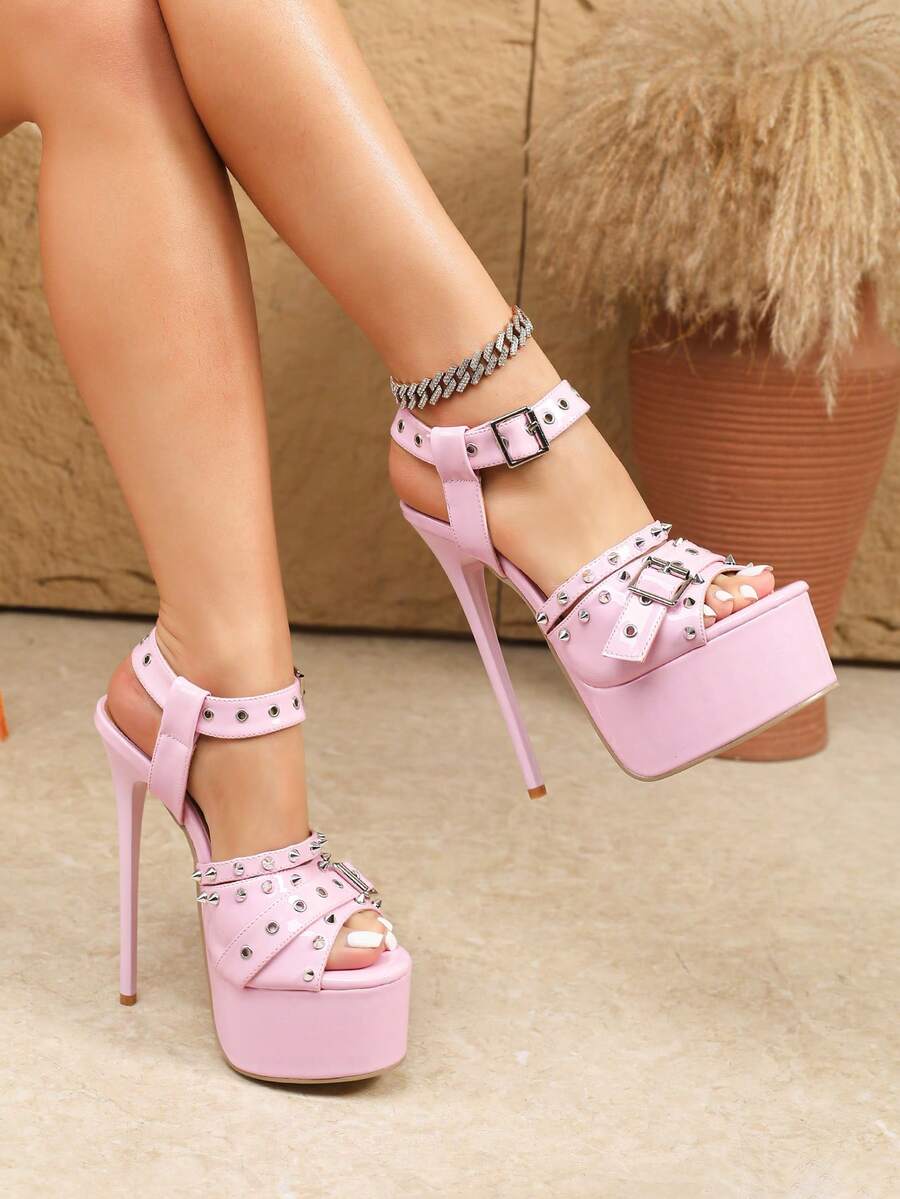 Pink Rivet 16cm Stiletto Sandals — Pink — view 2