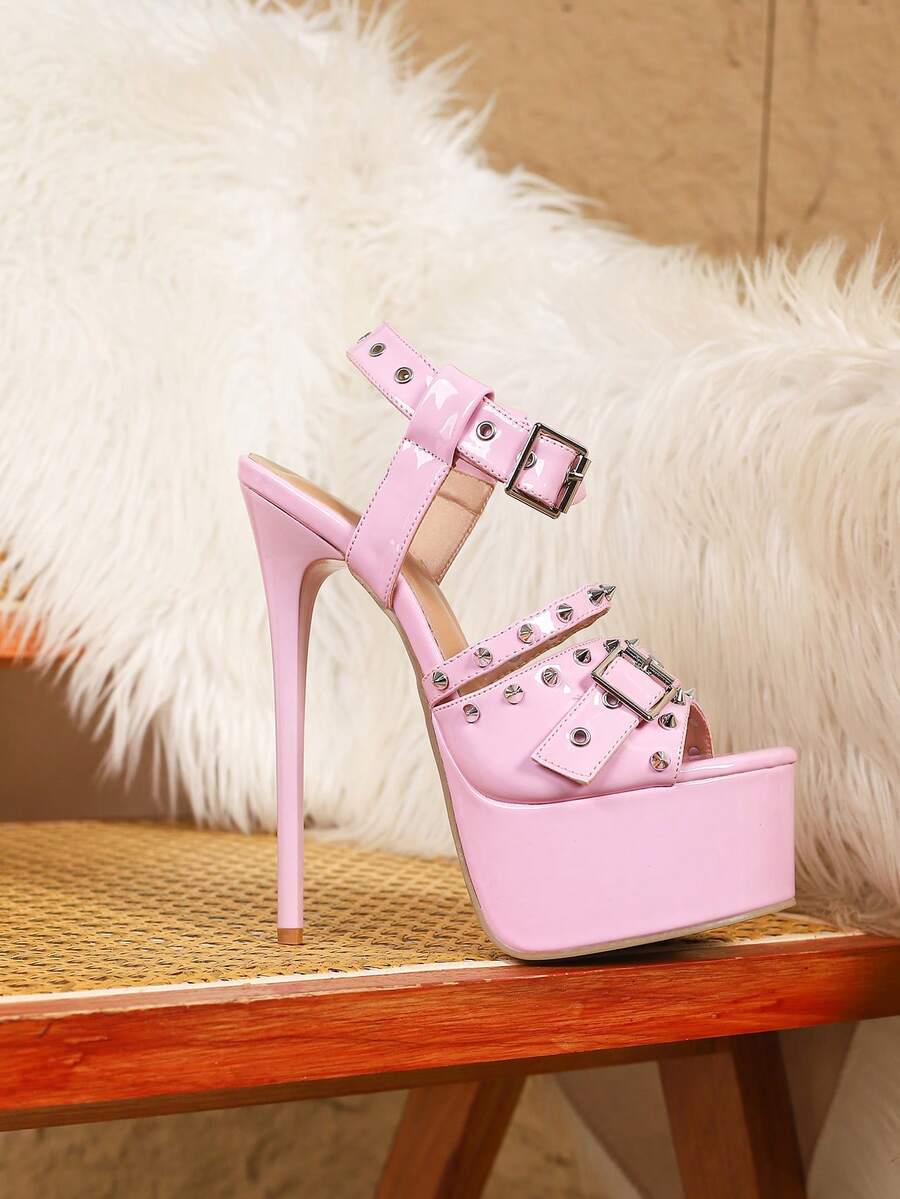 Pink Rivet 16cm Stiletto Sandals — Pink — view 5