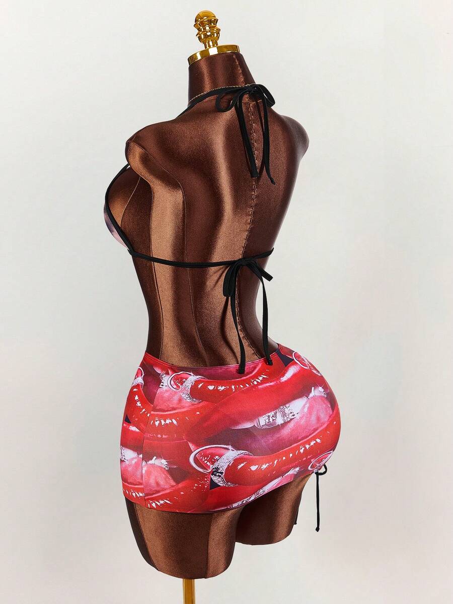 Pink Voltage Graffiti Three-Piece Swim Set — SHEIN view 1