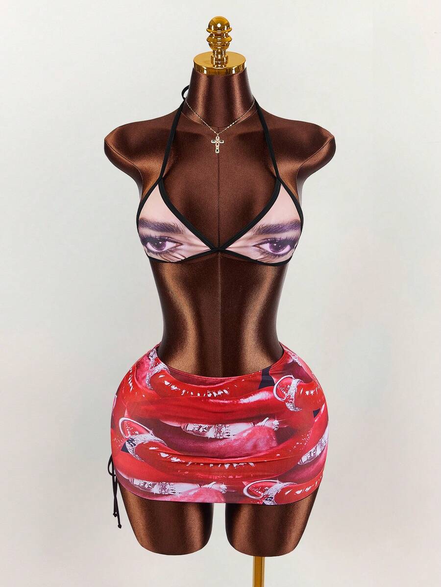 Pink Voltage Graffiti Three-Piece Swim Set — SHEIN view 2