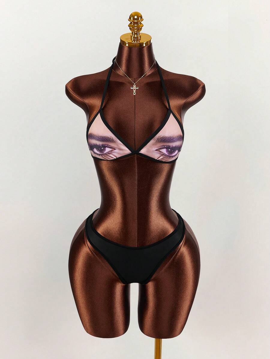 Pink Voltage Graffiti Three-Piece Swim Set — SHEIN view 3