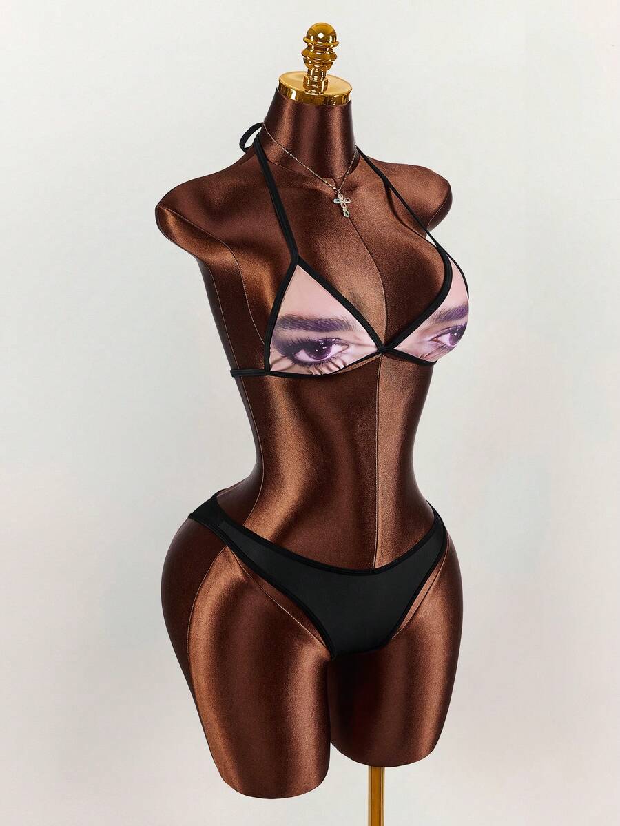 Pink Voltage Graffiti Three-Piece Swim Set — SHEIN view 5