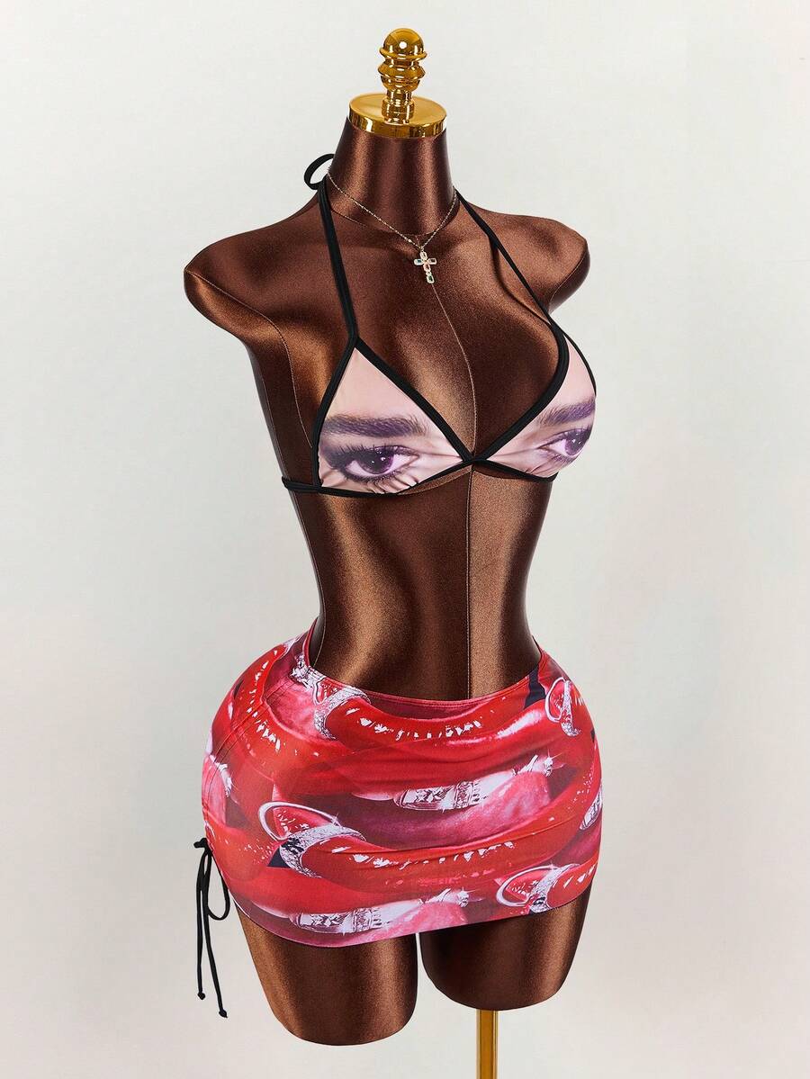 Pink Voltage Graffiti Three-Piece Swim Set — SHEIN view 10