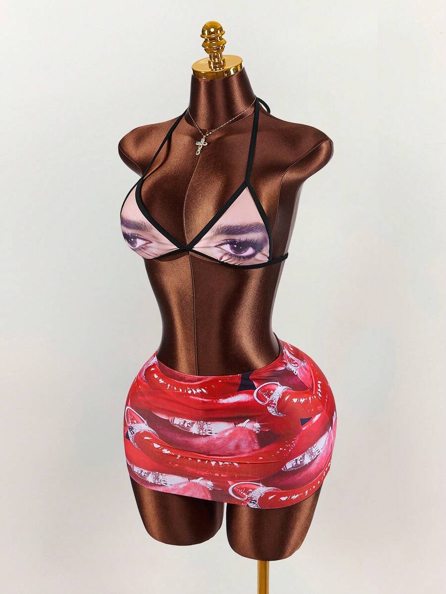 Pink Voltage Graffiti Three-Piece Swim Set — SHEIN view 11