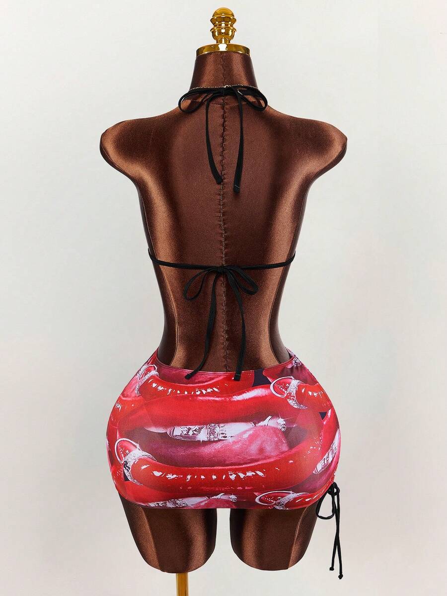 Pink Voltage Graffiti Three-Piece Swim Set — SHEIN view 12
