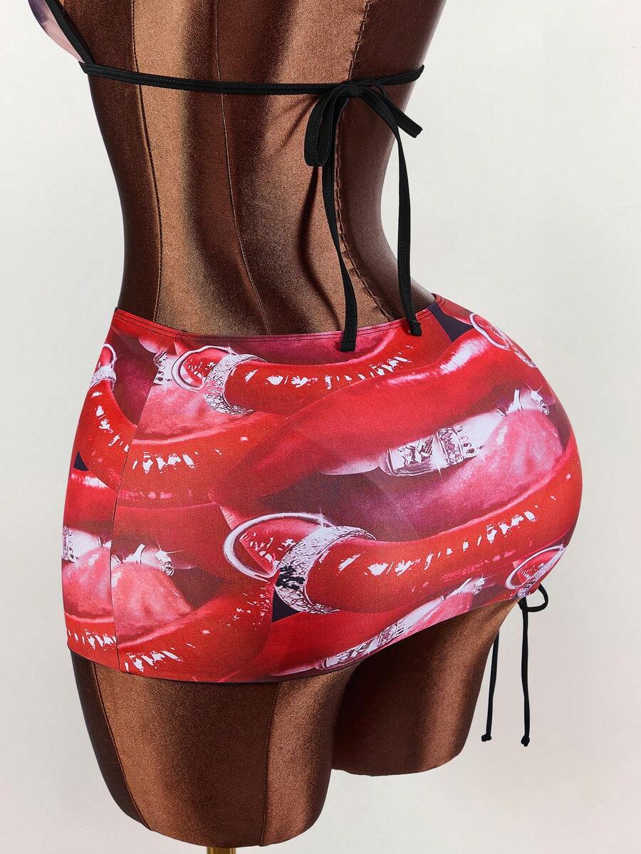 Pink Voltage Graffiti Three-Piece Swim Set — SHEIN view 13