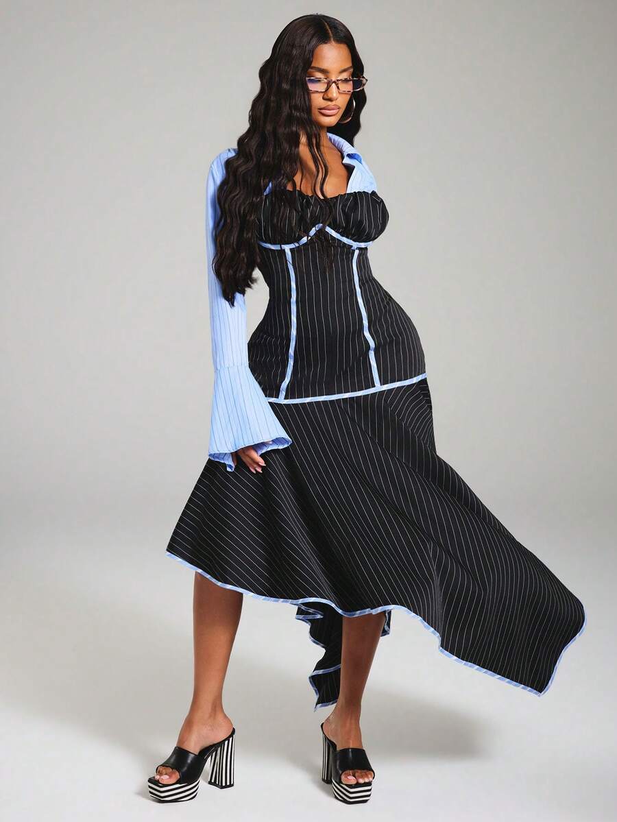 Pinstripe Corset Handkerchief Dress - view 3