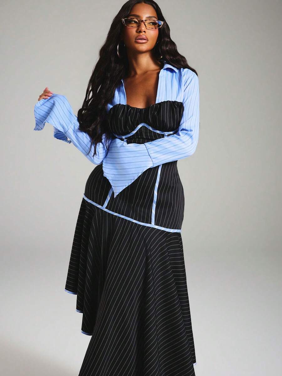 Pinstripe Corset Handkerchief Dress - view 4