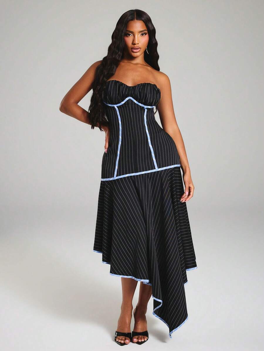 Pinstripe Corset Handkerchief Dress - view 5