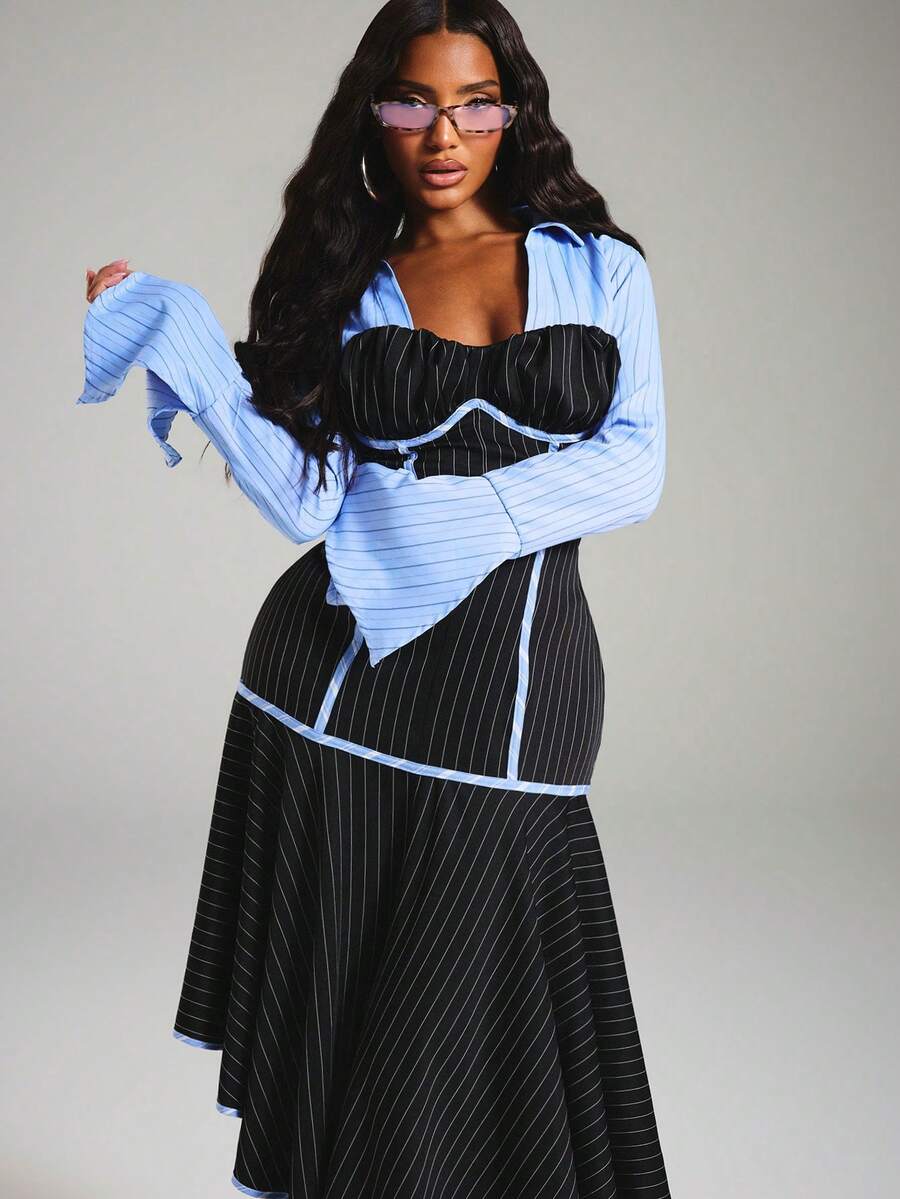 Pinstripe Corset Handkerchief Dress - view 6